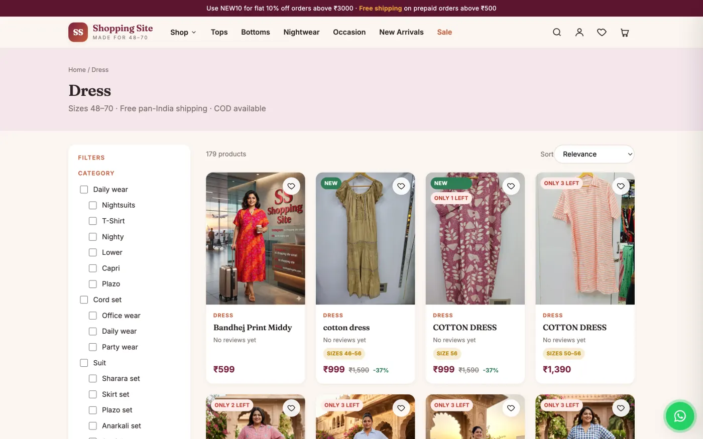 Dress category listing
